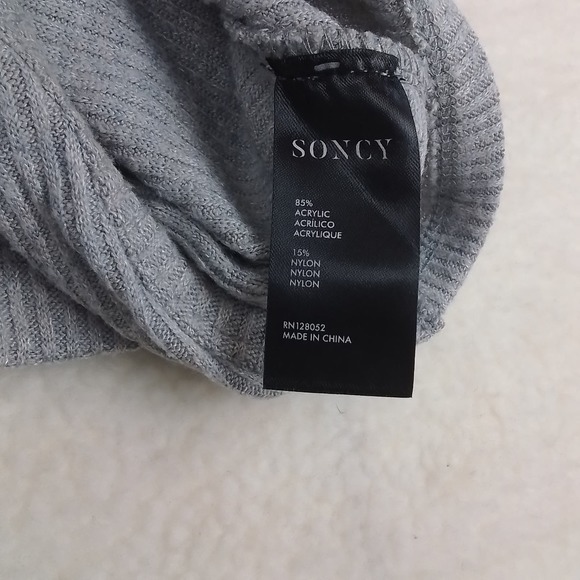 Soncy Ribbed Knit Sweater Sz 10 Gray Oversized Stretchy V Neck Twist Open Back - Picture 11 of 11